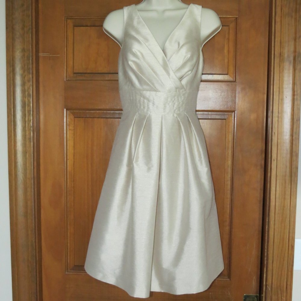 Alexia Designs Bell Skirt Sleeveless V-Neck Champagne Lined Pockets Dress Sz 8